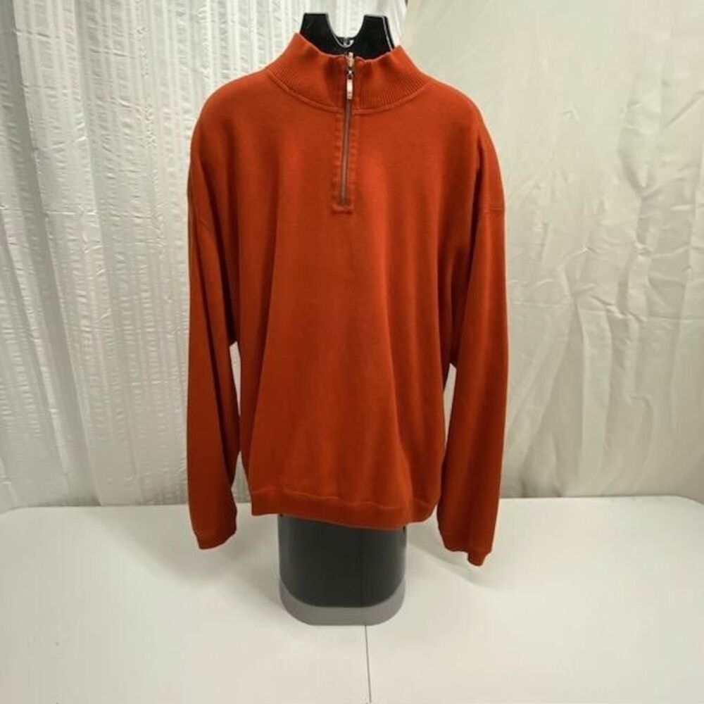Tommy Bahama Sweater Mens XXL Orange 100% Cotton 1/4 Zip Pullover Mock Neck